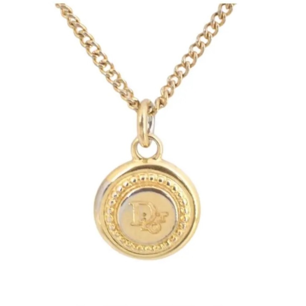Christian Dior Logo Necklace round Necklace Gold Plated - Picture 1 of 7